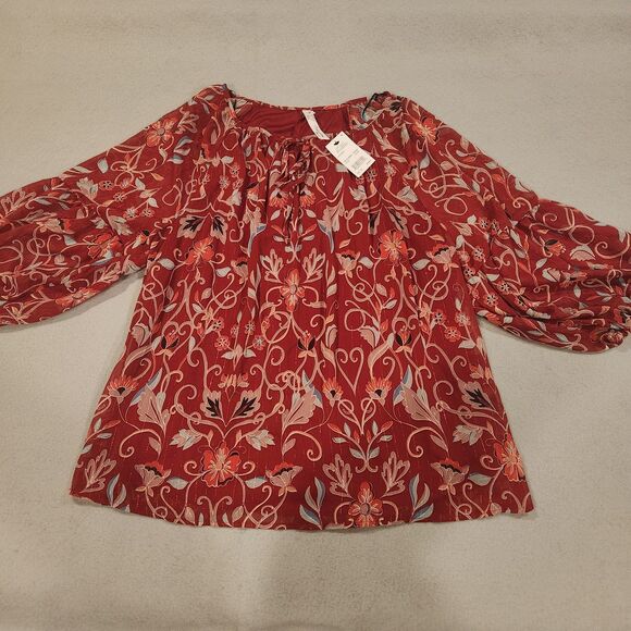 NY Collection 1x Red Floral Boho Loose Nwt Blouse - Picture 1 of 9